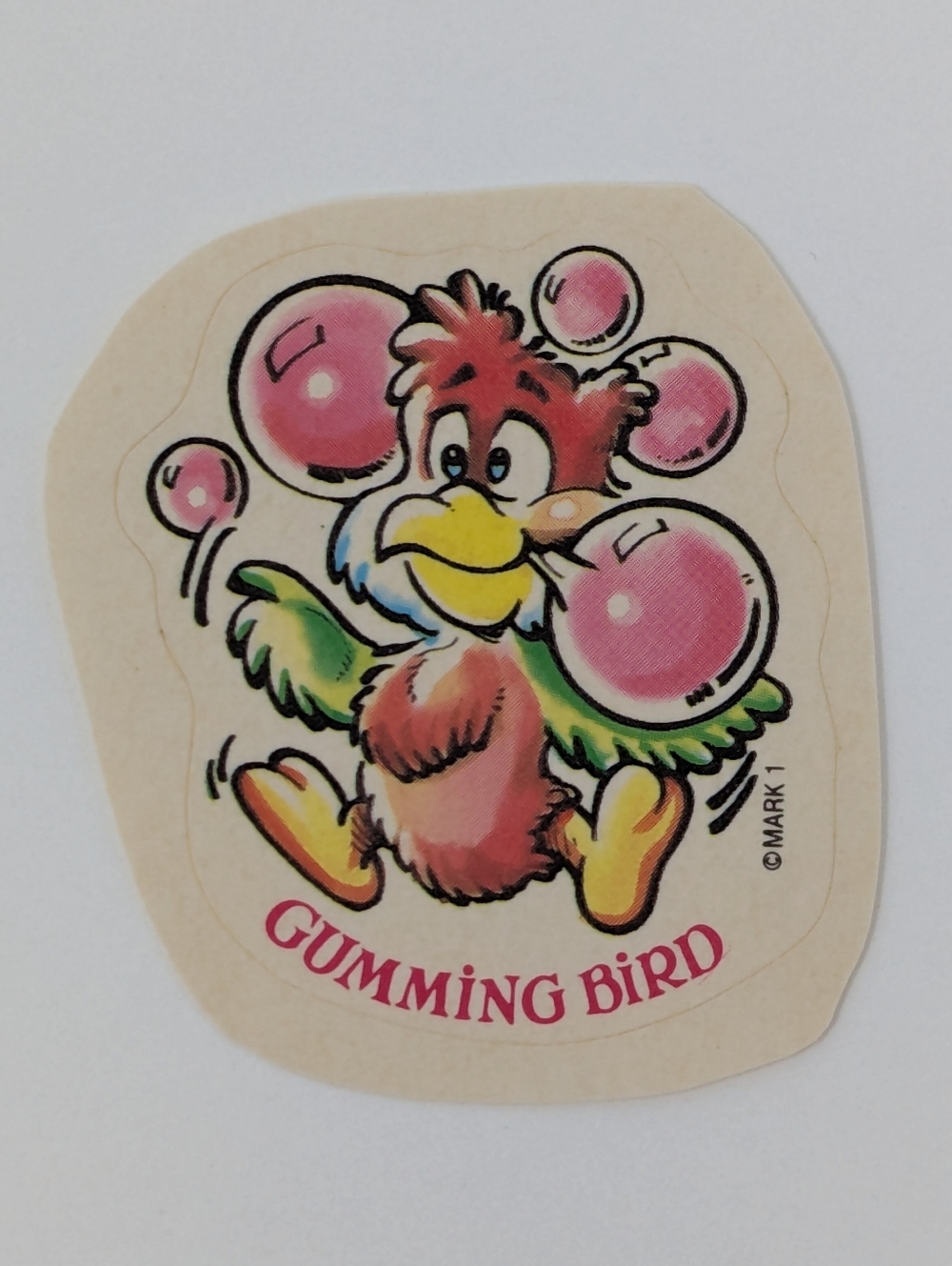 Vintage Sticker Scratch and Sniff Bubble Gum Celebrity Mark Gumming Bird